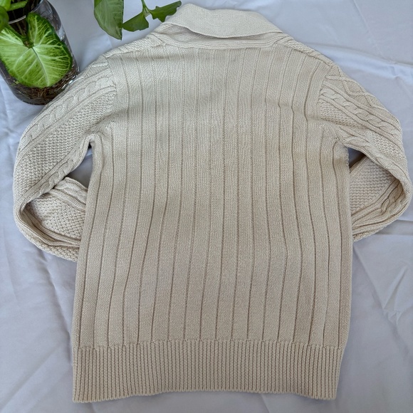 Shades of Grey by Micah Cohen - Men's Cream Shawl Collar Cable Knit Sweater - Picture 3 of 5